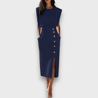 Corvaya – Bleistiftkleid mit Knopfleiste – Blau