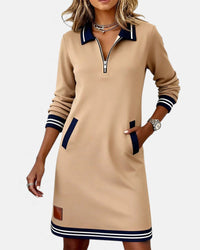 Anna | Schickes Baumwollkleid Damen mit langen Ärmeln – Beige
