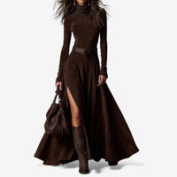 Belinda™ – Elegantes langes Kleid mit fließender Silhouette – Dunkelbraun