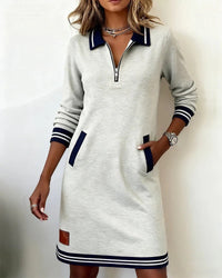 Helena | Stilvolles Langarm Baumwollkleid Damen – Grau