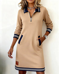 Helena | Stilvolles Langarm Baumwollkleid Damen – Beige