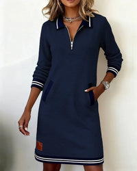 Helena | Stilvolles Langarm Baumwollkleid Damen – Marine
