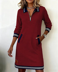 Helena | Stilvolles Langarm Baumwollkleid Damen – Rot