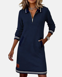 Anna | Schickes Baumwollkleid Damen mit langen Ärmeln – Marine