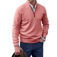 Jeremy - Moderner Herrenpullover mit Zipper – Rosa