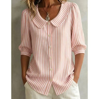 Greta | Damen Gestreifte Bluse mit Knopfleiste – Rosa