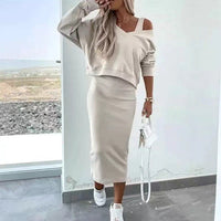 Andrea™ - Lässiges Sweatshirt und Kleid Set – Beige