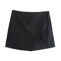 Asymmetrische Shorts-Rock mit seitlichem Reißverschluss für Frauen | Ideal für den Frühling – Schwarz