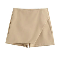 Asymmetrische Shorts-Rock mit seitlichem Reißverschluss für Frauen | Ideal für den Frühling – Khaki