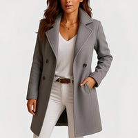 Camille - Eleganter Damenmantel mit Taschen – Grau