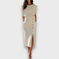 Corvaya – Bleistiftkleid mit Knopfleiste – Beige
