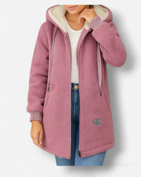 Fleecejacke mit Kapuze für Damen mit weichem Flauschfutter in hüftbedeckender Form – Rosa