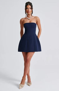 Sandra - Strapless Strukturiertes Korsett-Minikleid mit Taschen – Marine