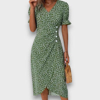 Heliane – Blumiges Midikleid – Grün