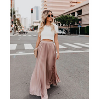 Imke | Damen Plisseerock Maxi Hohe Taille Faltenrock – Rosa