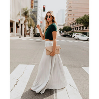Imke | Damen Plisseerock Maxi Hohe Taille Faltenrock – Weiß