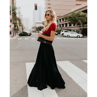 Imke | Damen Plisseerock Maxi Hohe Taille Faltenrock – Schwarz