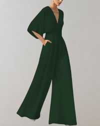 Iolanthe | Damen Wide Leg V-Ausschnitt Jumpsuit – Grün