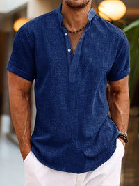 Daniel | Herren Sommerliches Henley Kurzarmshirt – Blau