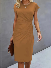 Isabella | Festliches Kurzarm-Midikleid – Khaki