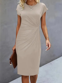 Isabella | Festliches Kurzarm-Midikleid – Beige