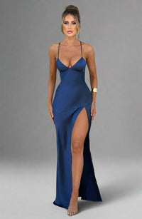Sabine | Edles Seidenkleid – Blau