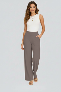 Isolde | Damen Wide-Leg Hose mit hohem Bund – Hellbraun