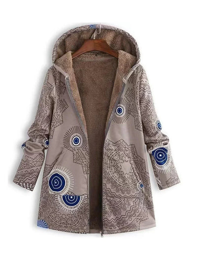Weich gefütterte Kapuzenjacke für Frauen mit geometrischen Mustern