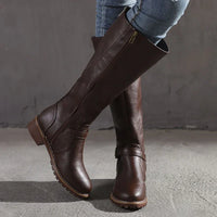 Klassische Kniehohe Stiefel für Damen | Mit Schnallendetails – Dunkelbraun