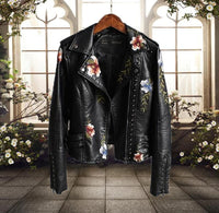 Damen Bikerjacke mit Blumenmuster | Lässig – Schwarz