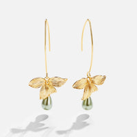 Jade Perle & Blüten Tropfen Ohrringe – 18K Gold