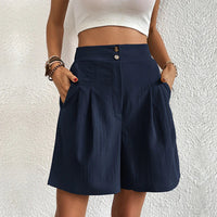 Sommer-Shorts für Damen - Knielange kurze Hosen mit Gummiband – Blau