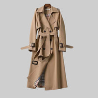 Helga | Damen Langer Doppelreihiger Trenchcoat Mit Gürtel – Beige