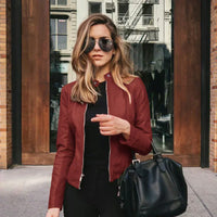 Kunstlederjacken für Damen - Leichte Sommerjacke mit Stehkragen – Bordeaux