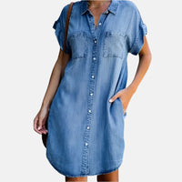 Jeanskleid für Damen – Luftiges Sommerkleid mit kurzen Ärmeln – Blau