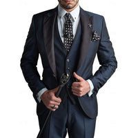 Dreiteiliges Leinen-Set für Herren: Business-Blazer, Weste und Hose – Marine