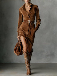 Mila™ - Wildleder Hemdkleid – Dunkelbraun