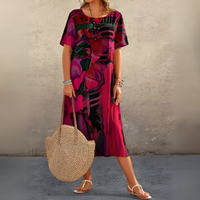 Joelle | Fließendes und elegantes Blumen-Kleid – Rot