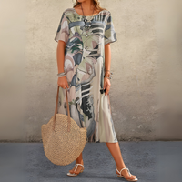 Joelle | Fließendes und elegantes Blumenkleid – Grau
