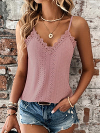 Jolanda | Damen Lochstickerei V-Ausschnitt Top – Hellrosa