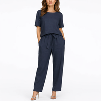 Josefina | Damen Zweiteiler Set mit Kurzarm Top – Marine