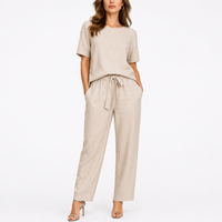 Josefina | Damen Zweiteiler Set mit Kurzarm Top – Beige