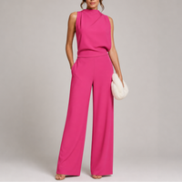 Josefine | Damen Ärmellos Mock Neck Weites Bein Jumpsuit – Rosa