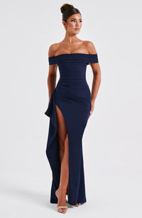 Alice | Langes Kleid mit Schlitz Schultern Frei – Marine