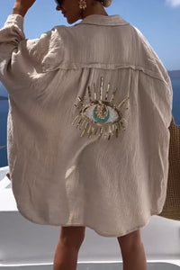 Oversize Baumwollhemd für Frauen | Lange Ärmel – Khaki