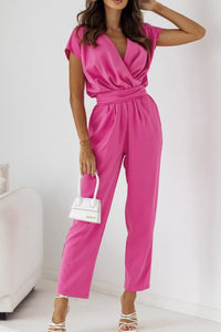 Amelia | Tiefer V-Ausschnitt Gürtel Jumpsuit – Rosa