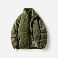 Bequeme Winterjacke aus Cord mit Stehkragen und ohne Kapuze – Grün