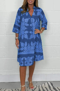 Niva | Glänzendes Frühlings-Midikleid – Blau und Marineblau