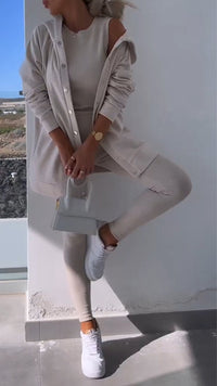 Elise - Elegantes Kapuzenweste Sweatshirt-Set – Apricot