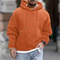 Men's Casual Printed Kangaroo Pocket Long Sleeve Hoodie – Orange